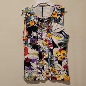 ❤ KAY CELINE FLORAL RUFFLE TANK TOP, MEDIUM